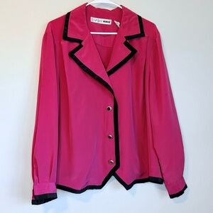 Chaus Pink Blouse with Black Accents